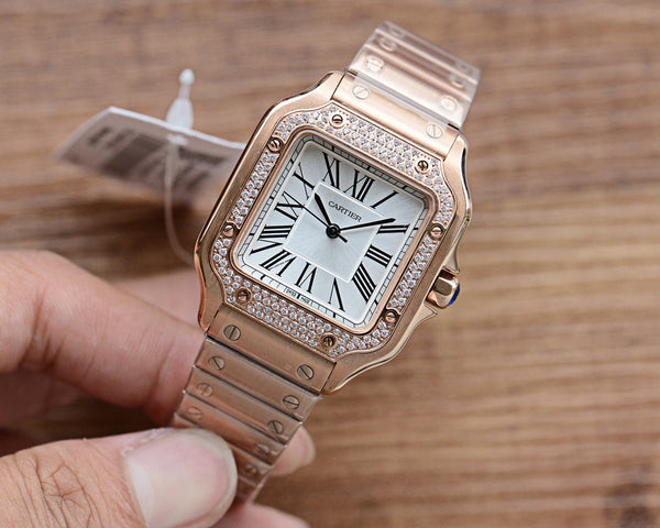 SANTOS LADY 35MM QUARZO 35MM ORO ROSA DIAMANTE 