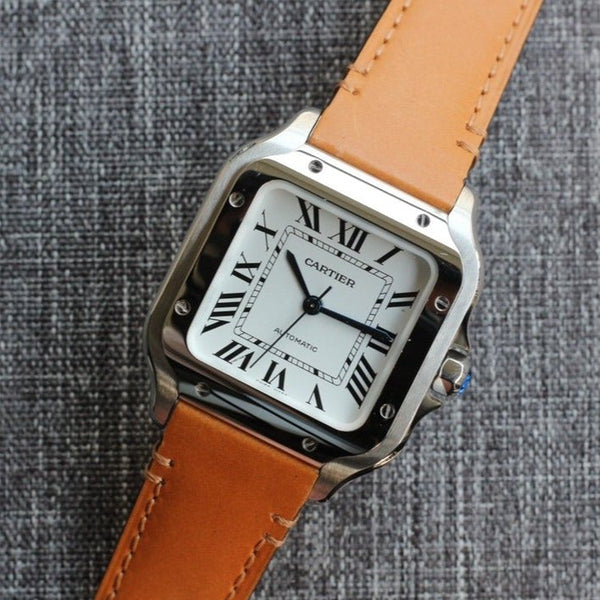 SANTOS 34MM CASSA IN ACCIAIO PELLE MARRONE 