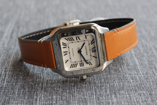 SANTOS 34MM CASSA IN ACCIAIO PELLE MARRONE 