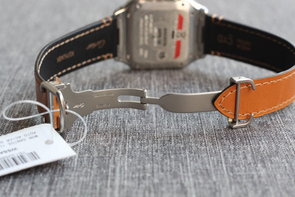 SANTOS 34MM CASSA IN ACCIAIO PELLE MARRONE 