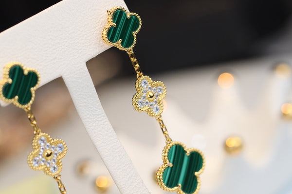 ORECCHINI CLOVER ORO MALACHITE DIAMANTI 3 MOTIVI