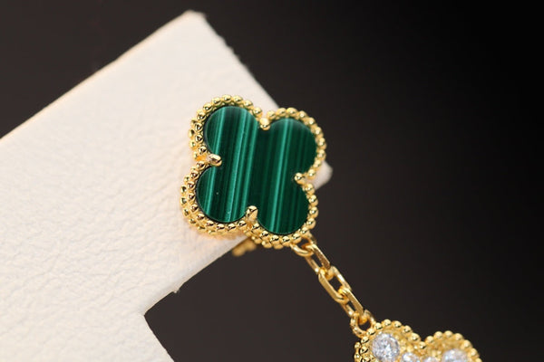 ORECCHINI CLOVER ORO MALACHITE DIAMANTI 3 MOTIVI