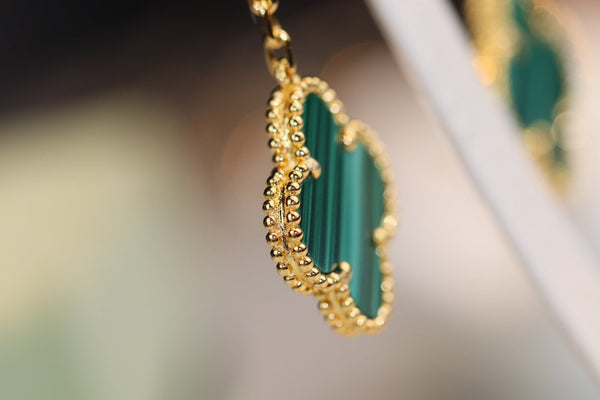ORECCHINI CLOVER ORO MALACHITE DIAMANTI 3 MOTIVI