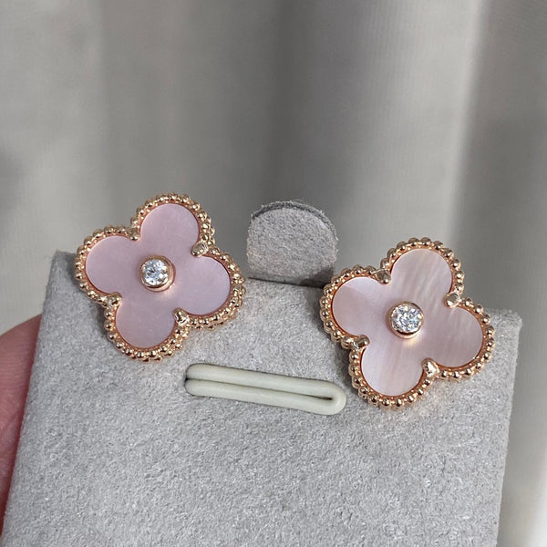 ORECCHINI CLOVER MOP IN ORO ROSA CON DIAMANTI 