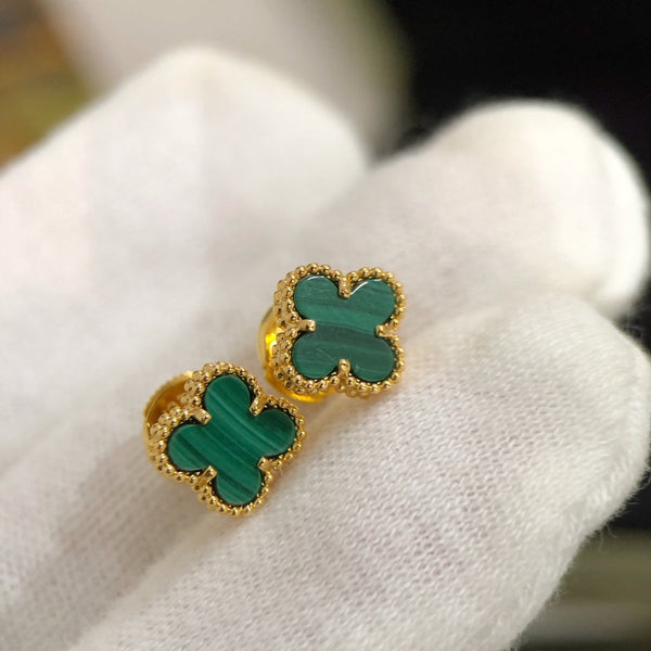 ORECCHINI CLOVER MINI IN MALACHITE D'ORO