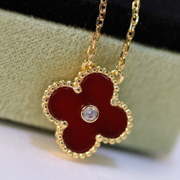 COLLANA TRIFOGLIO ORO DIAMANTI CORNIOLA