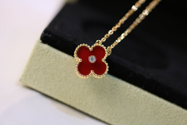 COLLANA TRIFOGLIO ORO DIAMANTI CORNIOLA
