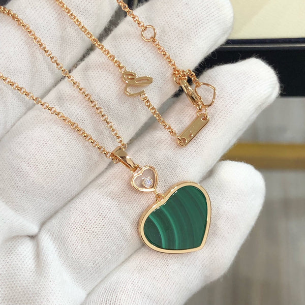 HAPPY HEART NECKLACE MALACHITE PINK GOLD