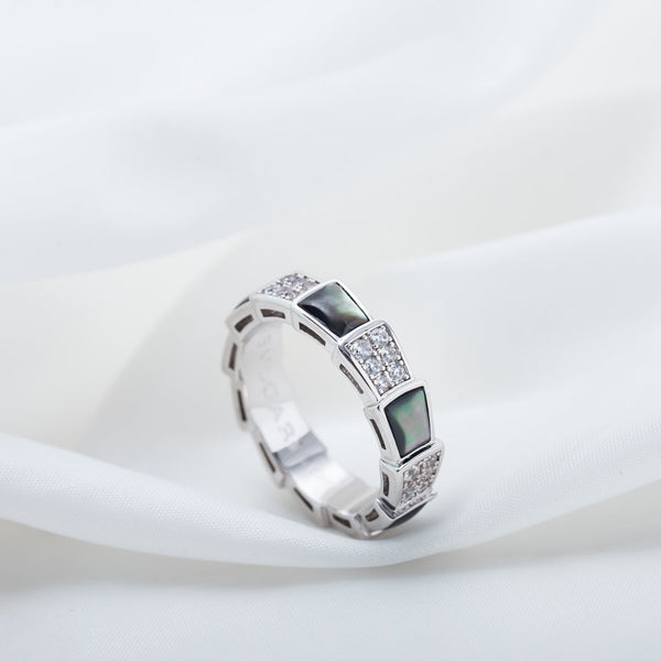 ANELLO SERPENTI ARGENTO DIAMANTE NERO MOP 4MM