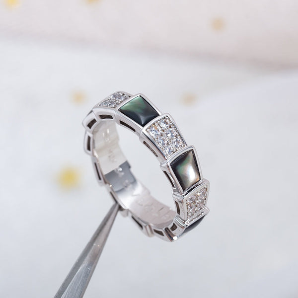 ANELLO SERPENTI ARGENTO DIAMANTE NERO MOP 4MM