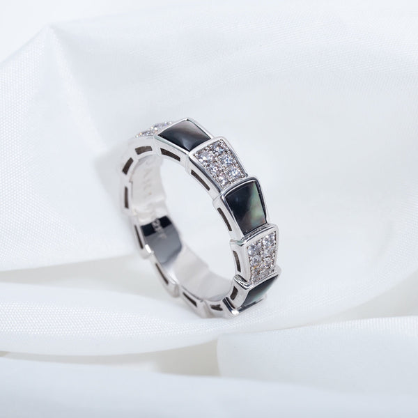 ANELLO SERPENTI ARGENTO DIAMANTE NERO MOP 4MM