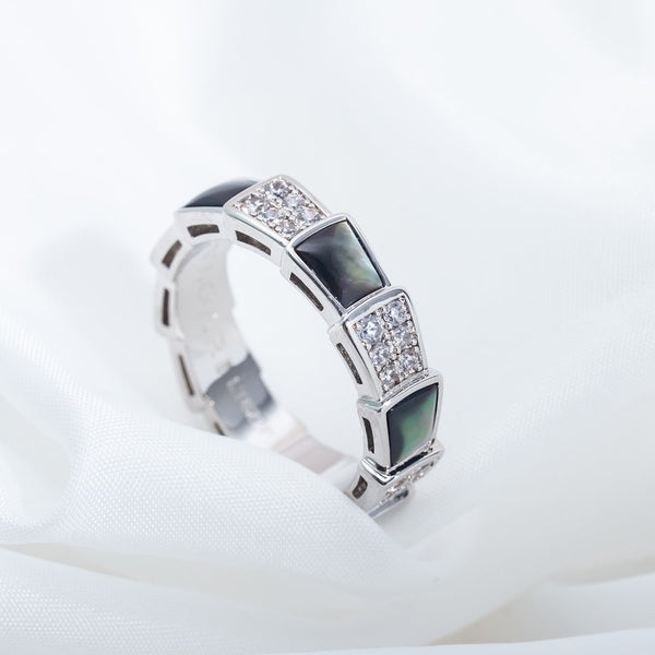 ANELLO SERPENTI ARGENTO DIAMANTE NERO MOP 4MM