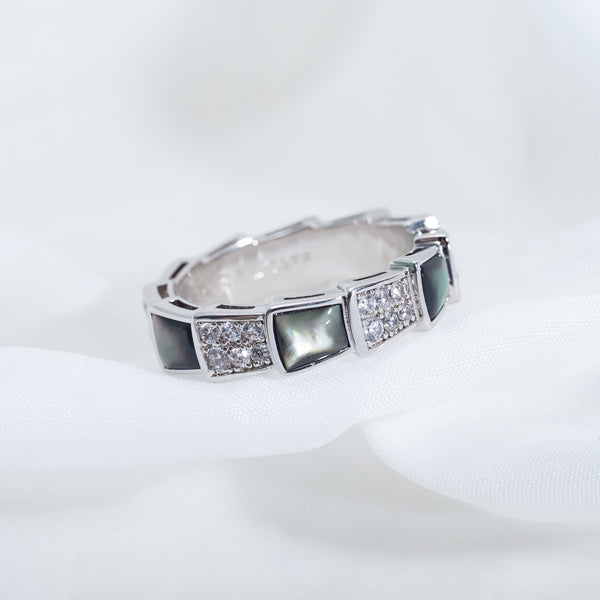 ANELLO SERPENTI ARGENTO DIAMANTE NERO MOP 4MM