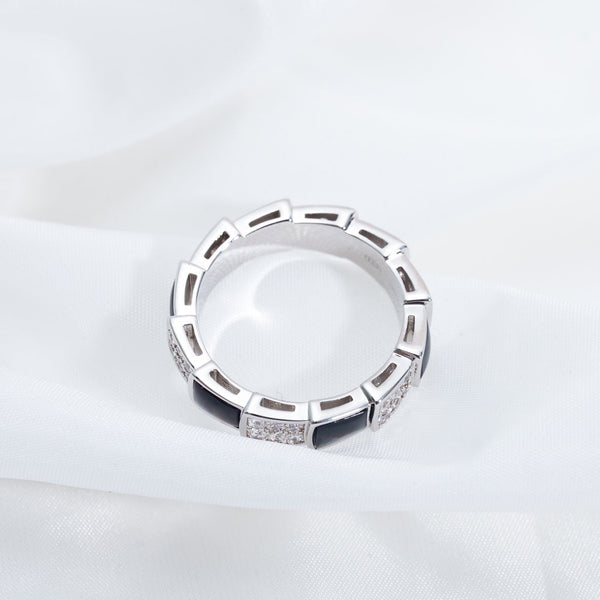 ANELLO SERPENTI ARGENTO DIAMANTE NERO MOP 4MM