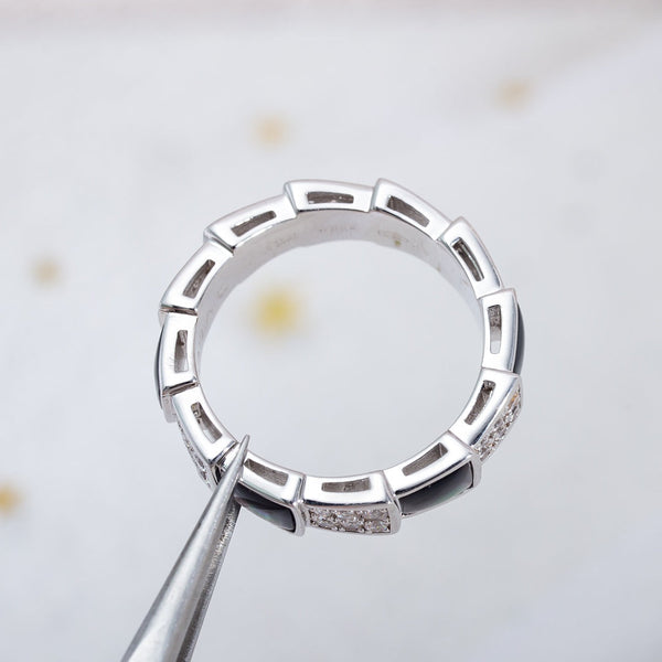 ANELLO SERPENTI ARGENTO DIAMANTE NERO MOP 4MM