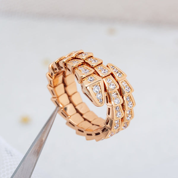 ANELLO SERPENTI ORO ROSA DOPPIA FILA DI DIAMANTI