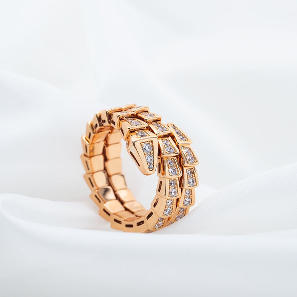 ANELLO SERPENTI ORO ROSA DOPPIA FILA DI DIAMANTI
