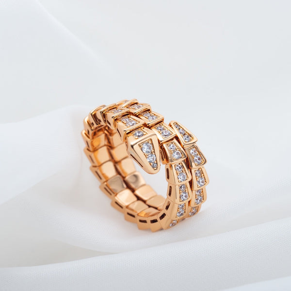 ANELLO SERPENTI ORO ROSA DOPPIA FILA DI DIAMANTI