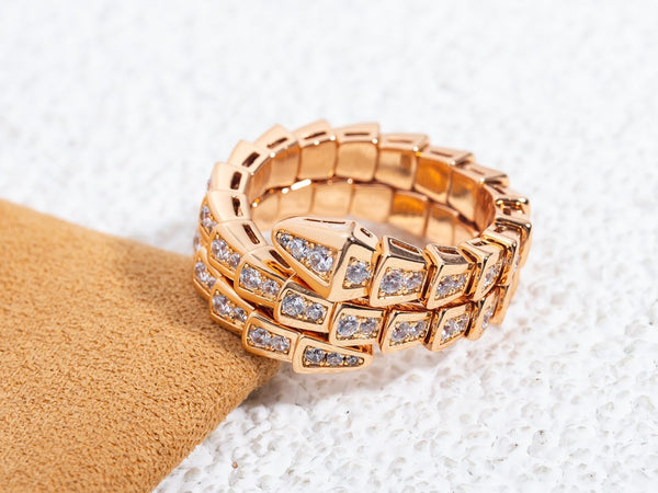 ANELLO SERPENTI ORO ROSA DOPPIA FILA DI DIAMANTI
