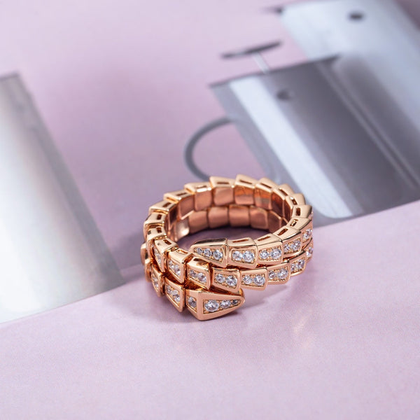 ANELLO SERPENTI ORO ROSA DOPPIA FILA DI DIAMANTI