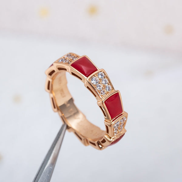 ANELLO SERPENTI ORO ROSA CORNIOLA DIAMANTI PAVE' 4MM