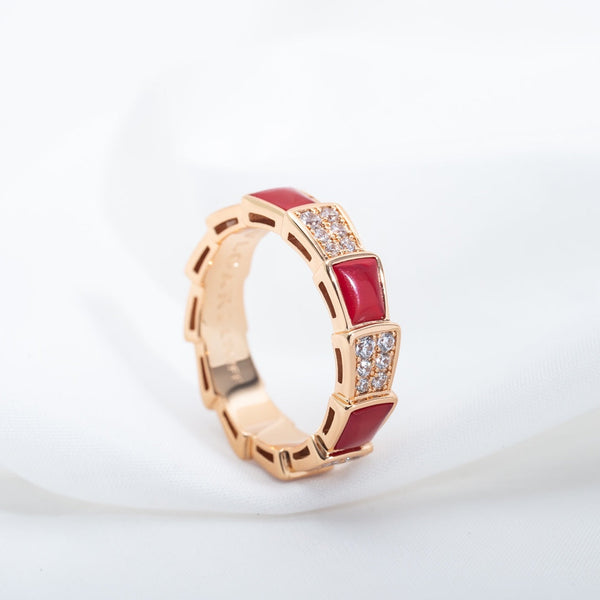 ANELLO SERPENTI ORO ROSA CORNIOLA DIAMANTI PAVE' 4MM