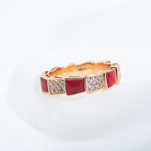 ANELLO SERPENTI ORO ROSA CORNIOLA DIAMANTI PAVE' 4MM