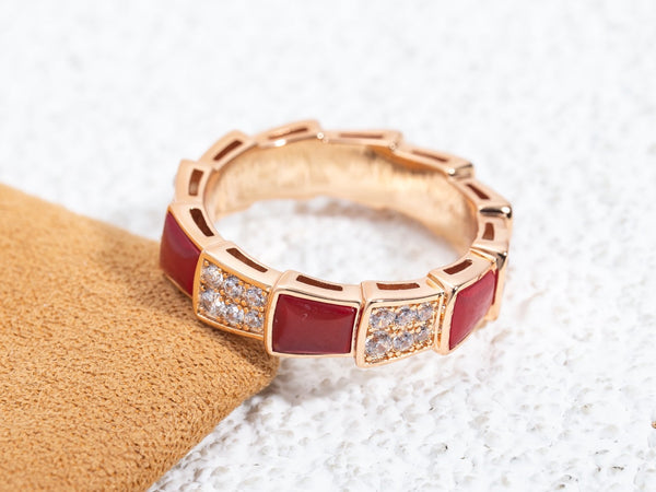 ANELLO SERPENTI ORO ROSA CORNIOLA DIAMANTI PAVE' 4MM