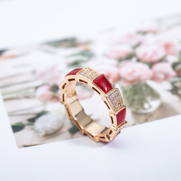 ANELLO SERPENTI ORO ROSA CORNIOLA DIAMANTI PAVE' 4MM