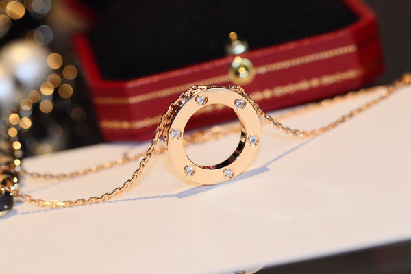 COLLANA LOVE 16MM 6 DIAMANTI ORO ROSA