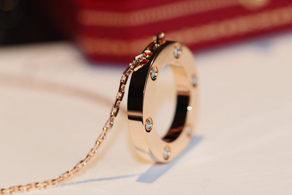 COLLANA LOVE 16MM 6 DIAMANTI ORO ROSA