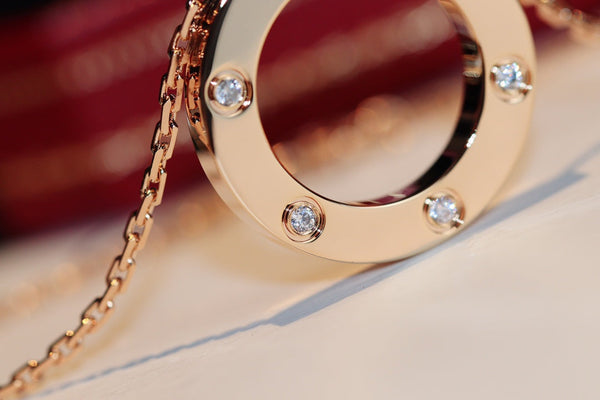 COLLANA LOVE 16MM 6 DIAMANTI ORO ROSA
