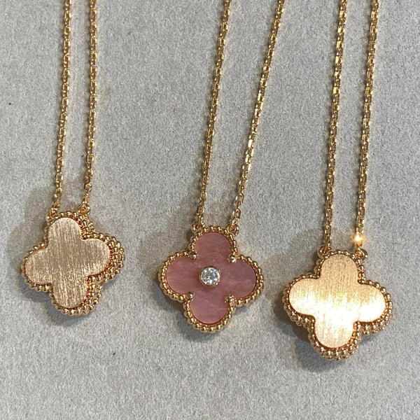 COLLANA IN ORO ROSA CON 1 DIAMANTE E RODONITE CLOVER
