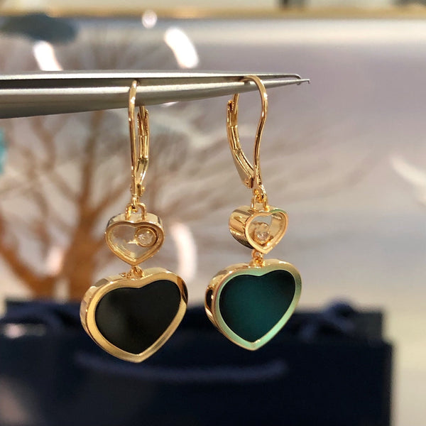 HAPPY HEART PINK GOLD ONYX EARRINGS
