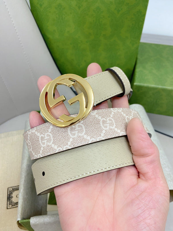 GG BELT DOUBLE G BUCKLE PINK CANVAS