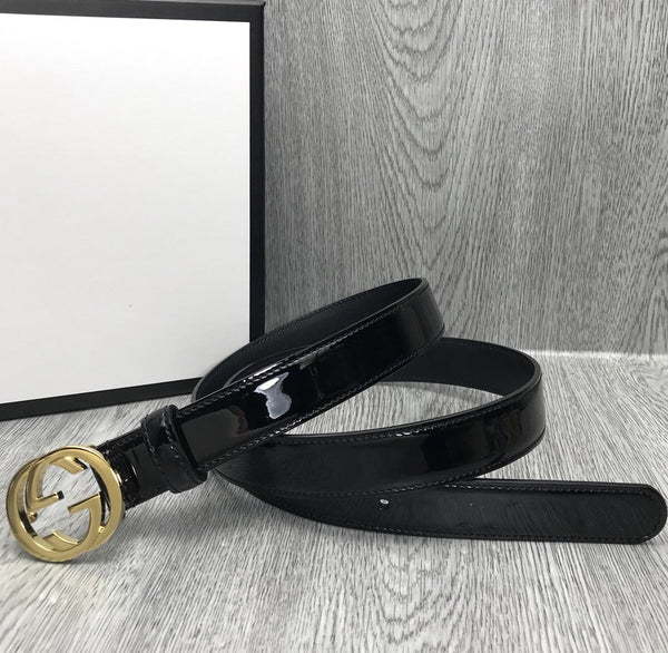 GG BELT INTERLOCKING G BUCKLE 25MM BLACK LEATHER