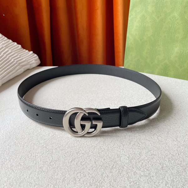 GG BELT DOUBLE G BUCKLE 30MM BLACK LEATHER