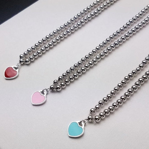 COLLANA CON CATENA A PALLINE IN ARGENTO CON PEDANTE A CUORE