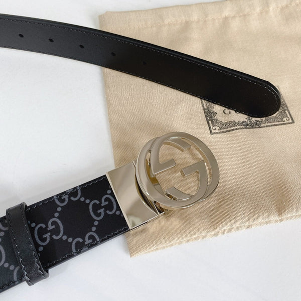 INTERLOCKING G SILVER BUCKLE 38MM BLACK LEAHTER MONOGRAM