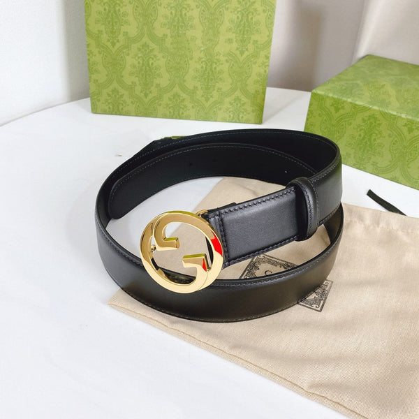 INTERLOCKING G GOLD BUCKLE 40MM BLACK LEAHTER