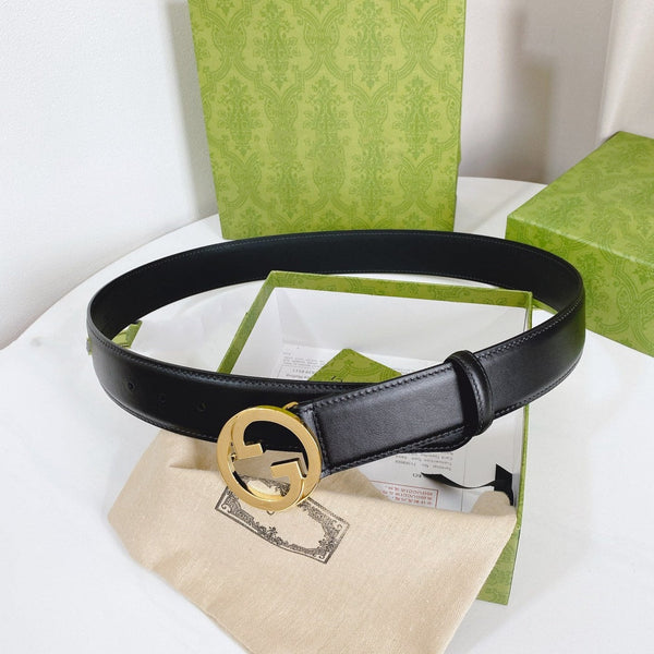 INTERLOCKING G GOLD BUCKLE 40MM BLACK LEAHTER