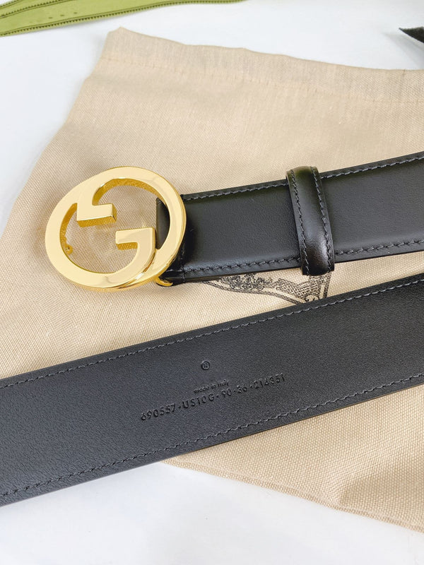 INTERLOCKING G GOLD BUCKLE 40MM BLACK LEAHTER