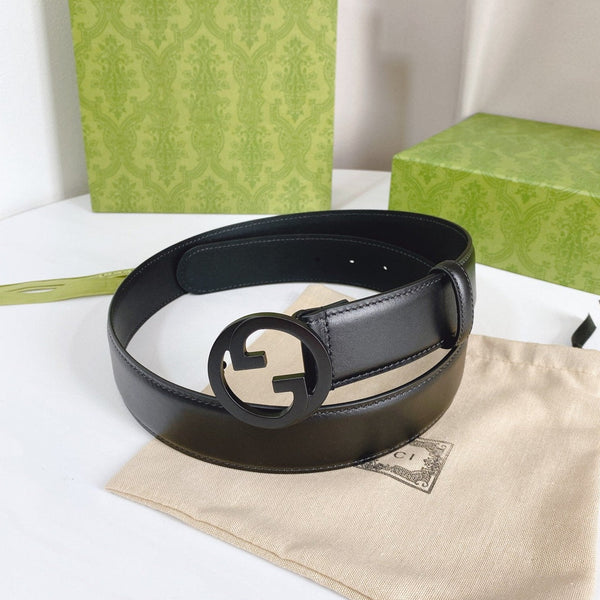 INTERLOCKING G BLACK BUCKLE 40MM BLACK LEAHTER