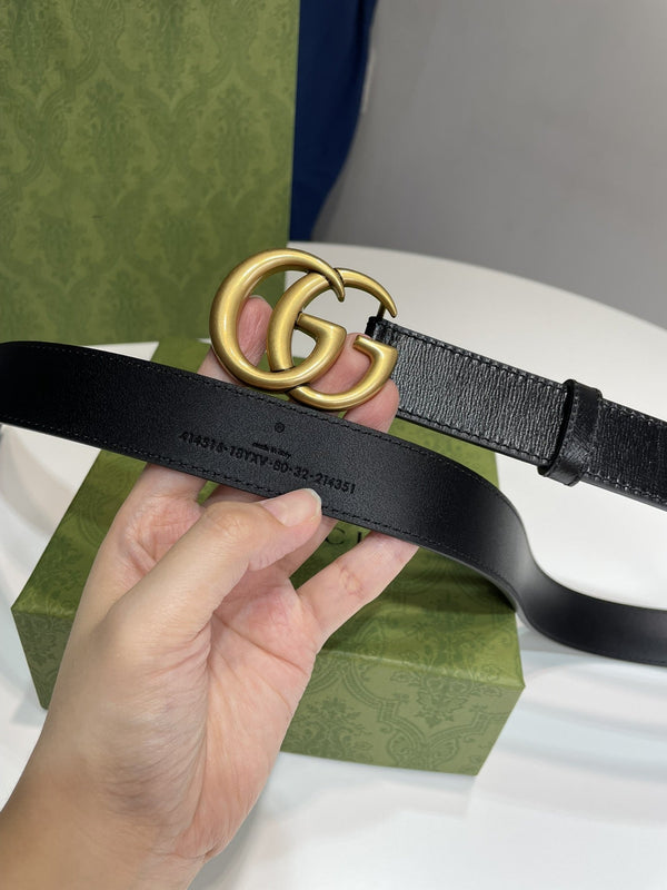 MARMONT 30MM DOUBLE G GOLD BUCKLE BLACK LEATHER