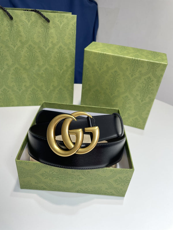 DOUBLE G MARMONT GOLD BUCKLE 40MM BLACK LEATHER