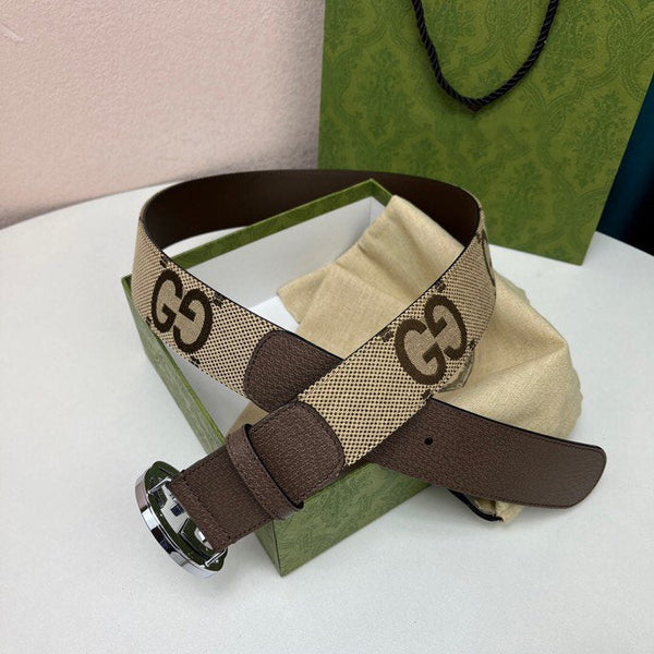 INTERLOCKING G BLACK SILVER BUCKLE 40MM BEIGE CANVAS