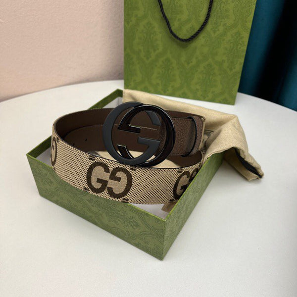 INTERLOCKING G BLACK GREY BUCKLE 40MM BEIGE CANVAS