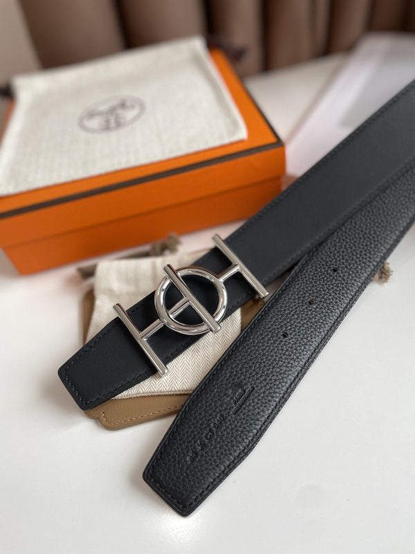 CINTURA H ULYSSE 38MM FIBBIA ARGENTO PELLE NERA