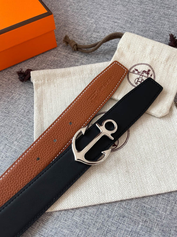 H CARGO BELT 32MM BROWN BLACK LEATHER