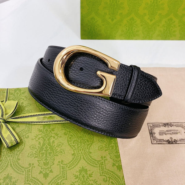 G BELT GOLD BUCKLE BLACK LEATHER 4.0CM